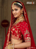 Red silk lehenga choli for bride with sequins work - AA160