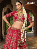 Red silk bridal lehenga choli with sequina and resham shine - AA163