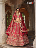 Red silk bridal lehenga choli with sequina and resham shine - AA163