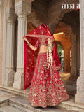 Red silk bridal lehenga choli with sequina and resham shine - AA163