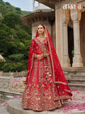 Red silk bridal lehenga choli with sequina and resham shine - AA163