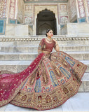 Maroon Blue Heavy Embroidered Velvet Lehenga Choli AA116