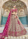 Shaded Mehndi Pink Velvet Bridal Wedding Heavy Embroidery Lehenga Choli AA120
