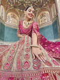 Shaded Mehndi Pink Velvet Bridal Wedding Heavy Embroidery Lehenga Choli AA120
