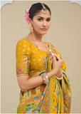 Mustard Yellow Dolla Silk Traditional Printed Saree with Matching Blouse - AK-270-MUSTARD