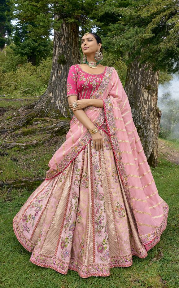 Elegant Baby Pink Circular Lehenga Set in Pure Viscos with Pink