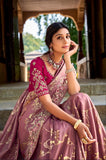 Dusty Rose Gadwal Silk Saree with Elegant Embroidery and Handwork - 6203 - Anaara ethnic