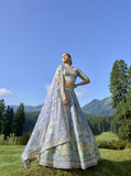 Elegant Grey Circular Lehenga Set in Tissue with Silk Blouse and Matching Dupatta - 6309