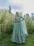 Elegant Pista Circular Lehenga Set in Tissue with Silk Blouse and Coordinating Dupatta - 6310