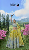 Graceful Grey Lemon Circular Lehenga Set in Tissue Zari with Silk Blouse and Lemon Dupatta - 6311