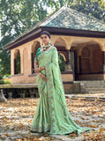 Pista Gadwal Silk Saree for Engagement