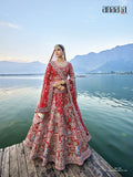 Red Silk Bridal Wedding Lehenga Set with Heavy Net Dupatta - AA134