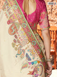 Elegant Chiku Dola Saree with Woven Temple & Peacock Motif Border  S-195-B