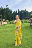 Traditional Lemon Pure Dola Silk Saree with Embroidery and Patchwork - 6603