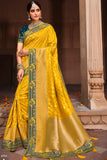 Saffron Yellow Jacquard Woven Silk Saree With Embroidered Work 4704