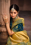Saffron Yellow Jacquard Woven Silk Saree With Embroidered Work 4704