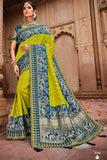 Green & Blue Jacquard Woven Silk Saree With Embroidered Work 4706