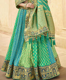 Rama Pista Firozi Banarasi Silk Crush Lehenga Choli With Gota Patti Embroidery Hand Work 5002