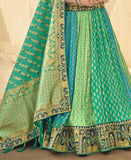 Rama Pista Firozi Banarasi Silk Crush Lehenga Choli With Gota Patti Embroidery Hand Work 5002