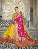 Pink Yellow Designer Traditional Silk Half N Half Saree Embroidered With Handwork - 5201 - Anaara ethnic