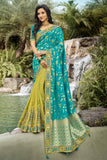 Firozi and Pista Half N Half Silk Saree With Embroidered Work 4406