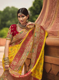 yellow and red combination banarasi saree
