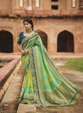 Green & Blue Woven Dola Silk Saree Having Khatli Work On Border & Blouse 4809