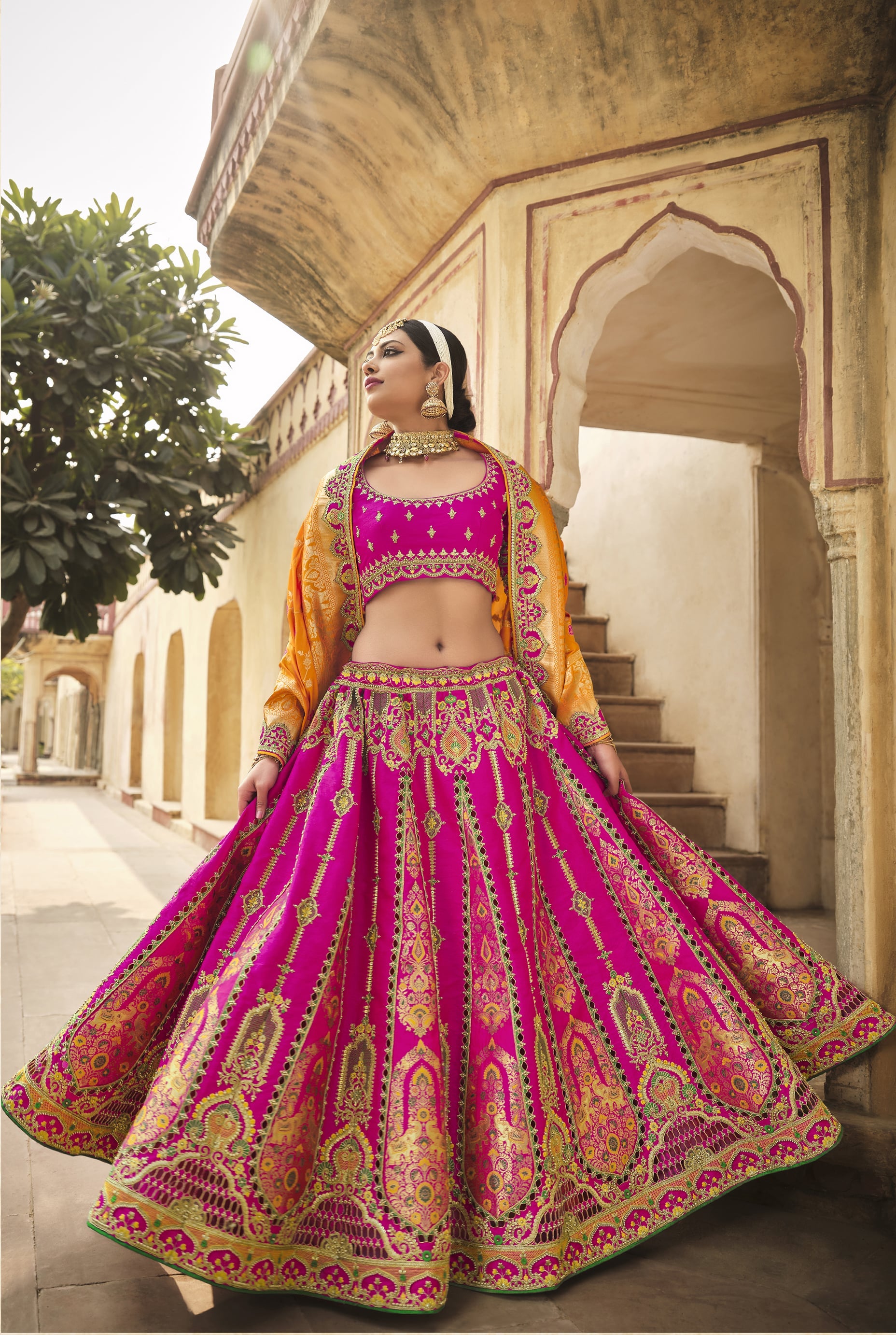 Pink and gold lengha hotsell