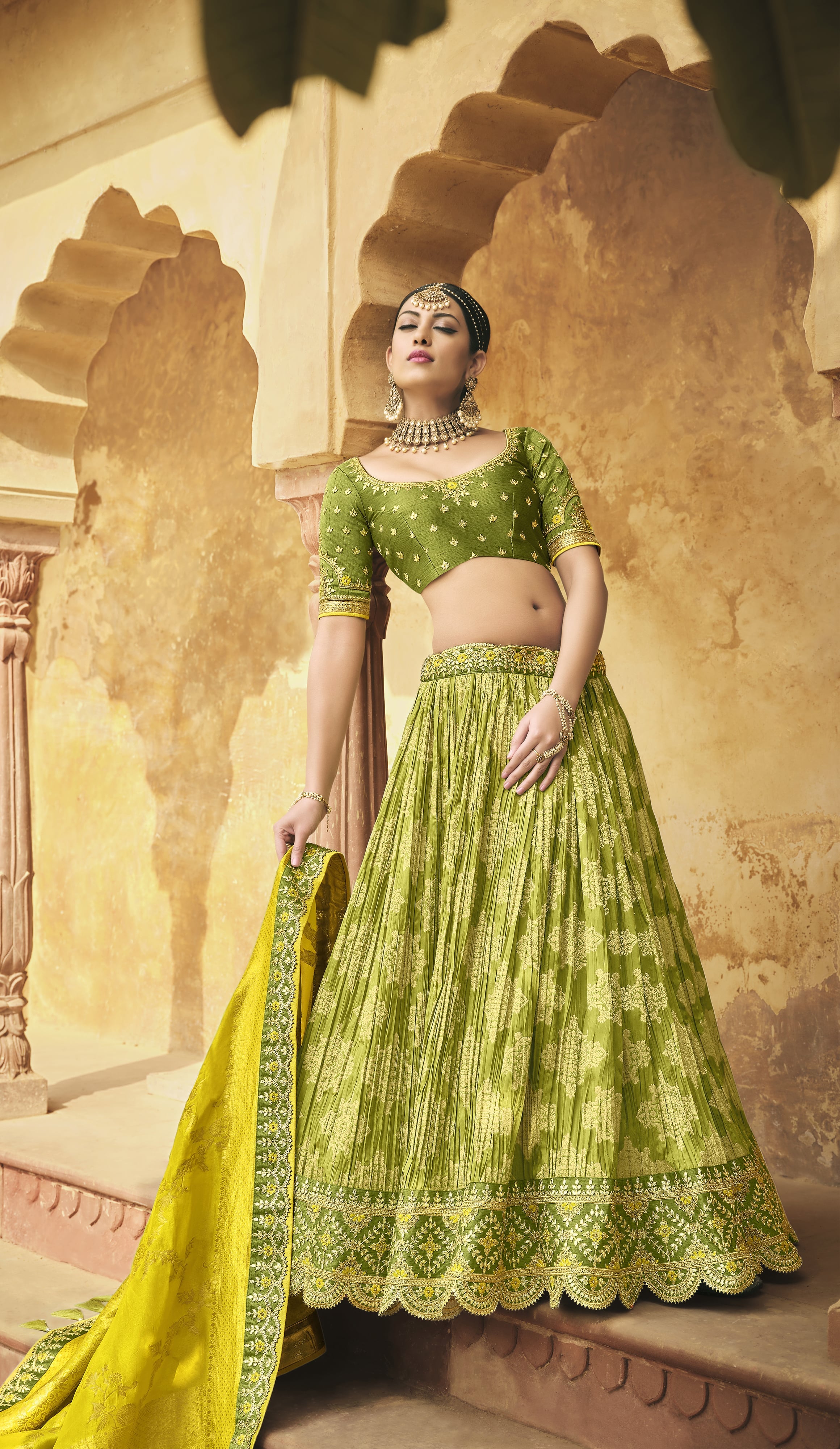 Red Green And Yellow Color Bridal Lehengha Choli (L0285) | Palkhi