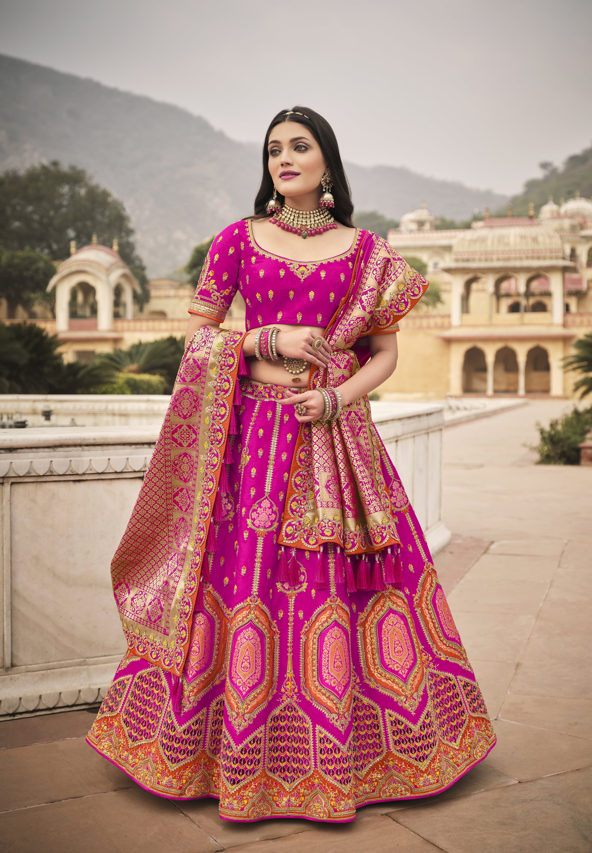 Pink Embroidered Hand Work Velvet Designer Bridal Lehenga Choli Wedding  Diwali | eBay