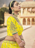 Lemon Firozi Banarasi Silk Lehenga Choli With Embroidery Hand Work 5012