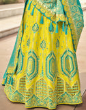 Lemon Firozi Banarasi Silk Lehenga Choli With Embroidery Hand Work 5012
