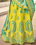 Lemon Firozi Banarasi Silk Lehenga Choli With Embroidery Hand Work 5012 - Anaara ethnic