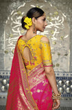 Pink Yellow Designer Traditional Silk Half N Half Saree Embroidered With Handwork - 5201