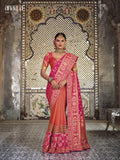 Pink Peach Designer Traditional Silk Half N Half Saree Embroidered Cutwork Border With Handwork - 5205