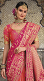 Pink Peach Designer Traditional Silk Half N Half Saree Embroidered Cutwork Border With Handwork - 5205
