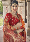 Orange Red satin saree