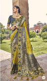 Mehendi Grey Designer Traditional 3d Dyeing Satin Saree Embroidered Heavy Blouse Work - 5303