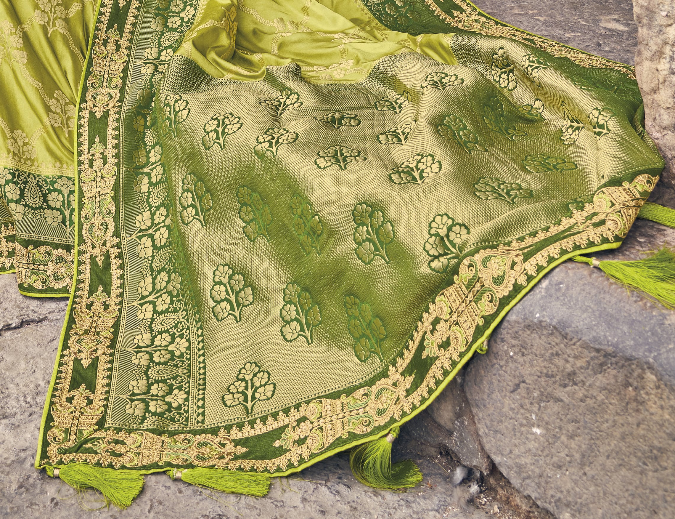 green satin saree