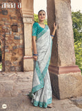 Grey Firozi Designer Traditional 3d Dyeing Satin Saree Embroidered Heavy Blouse Work - 5309