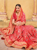 Red Designer Traditional Pure Dola Viscose Rangkat Saree Gota Pati With Hand Work - 5506