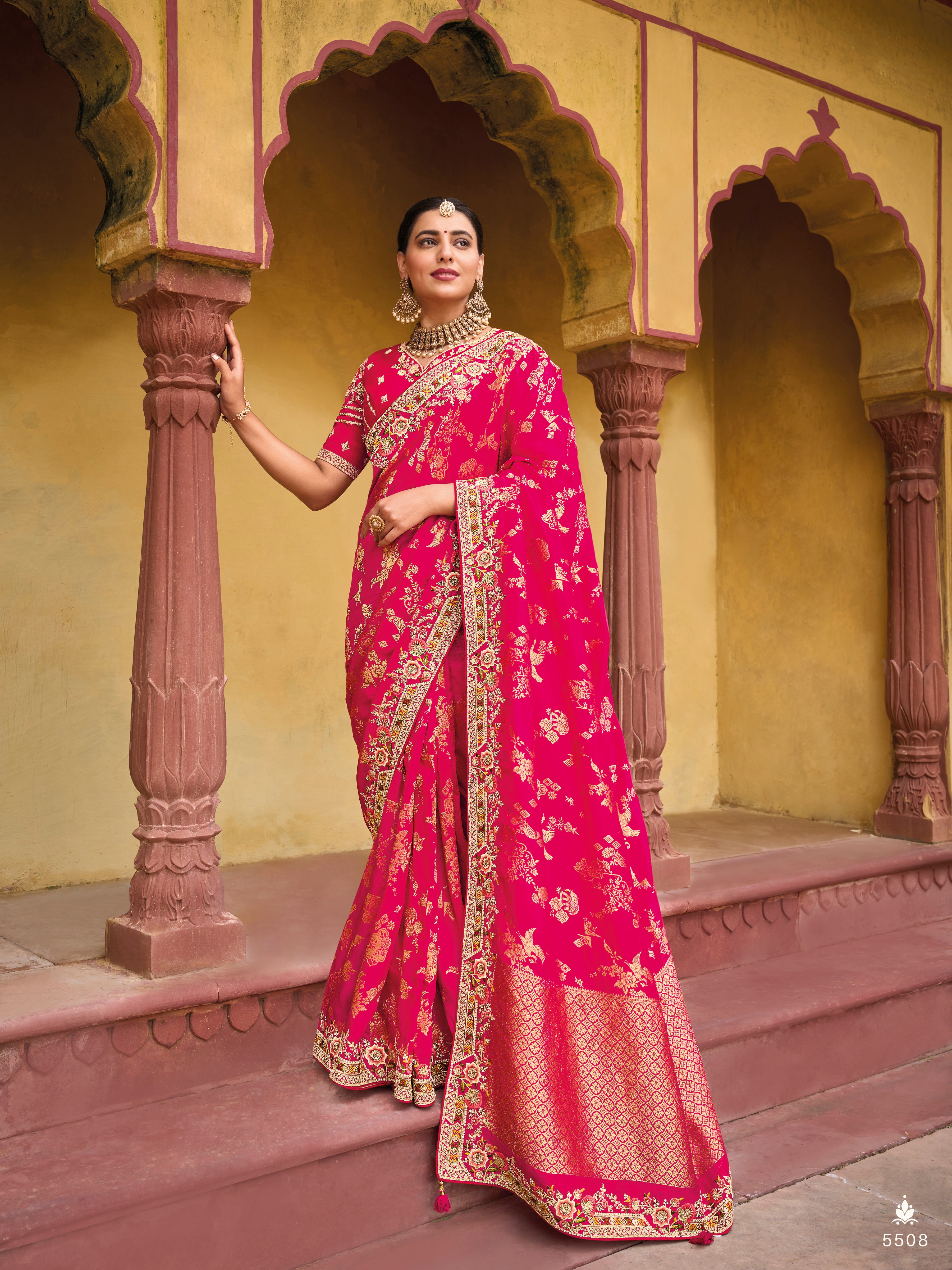 Pink Rani Designer Traditional Pure Dola Viscose Rangkat Saree Gota Pati With Hand Work - 5508