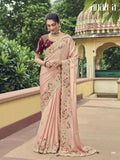 Pink Designer Traditional Satin Saree Heavy Embroidered Hand Work With Patch Work -5607