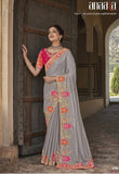Grey Designer Traditional Saree with Fancy Silk Fabric and Hand Work, Cut Work With Patch Work - 5908