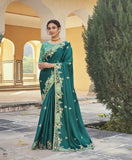 Firozi Designer Traditional Saree with Glass Tissue Fabric and Hand Work, Cut Work With Patch Work - 5911