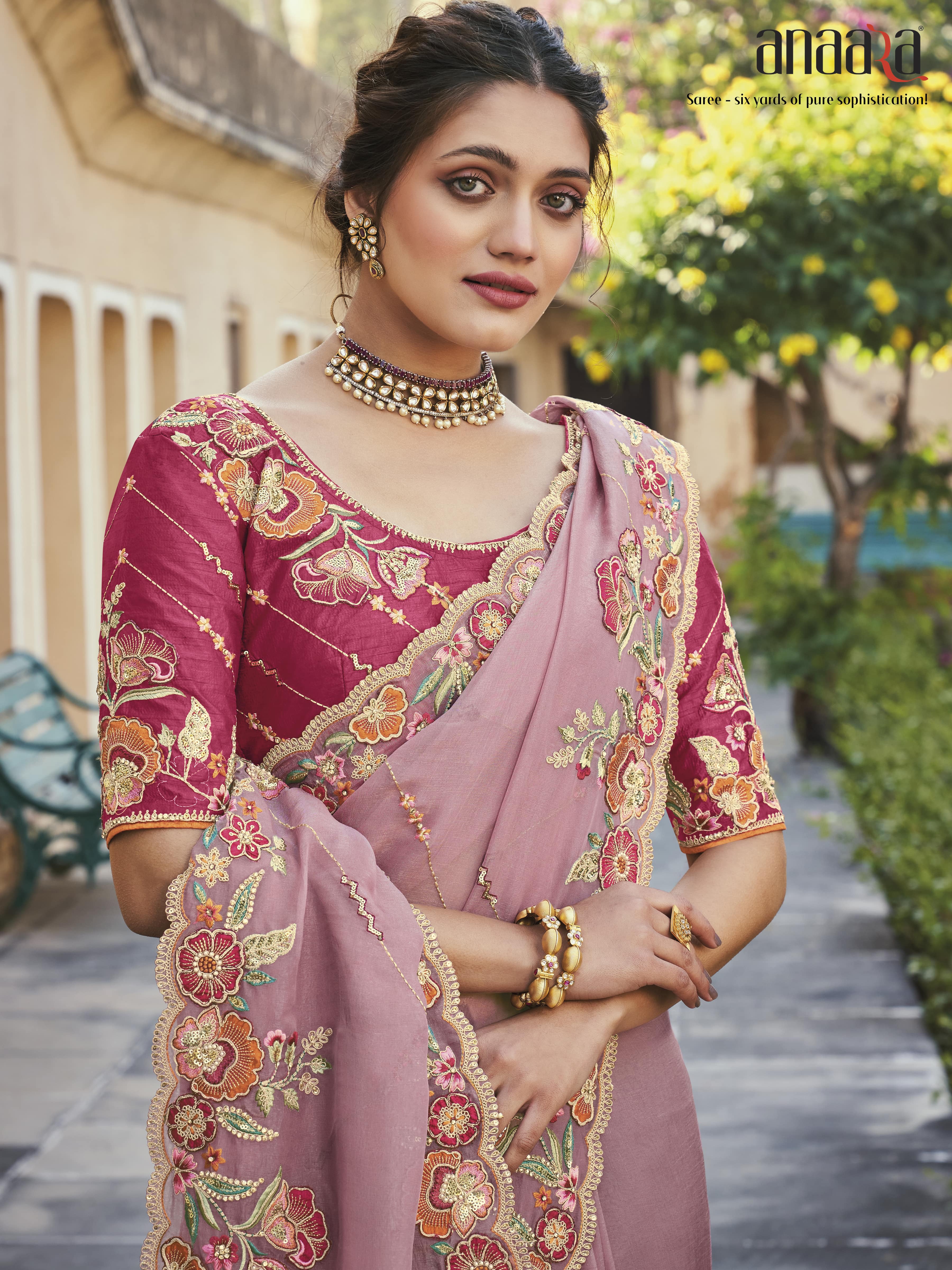 Light Pink Designer Traditional Saree with Orgenza Fabric and Hand Work, Cut Work With Patch Work - 5912