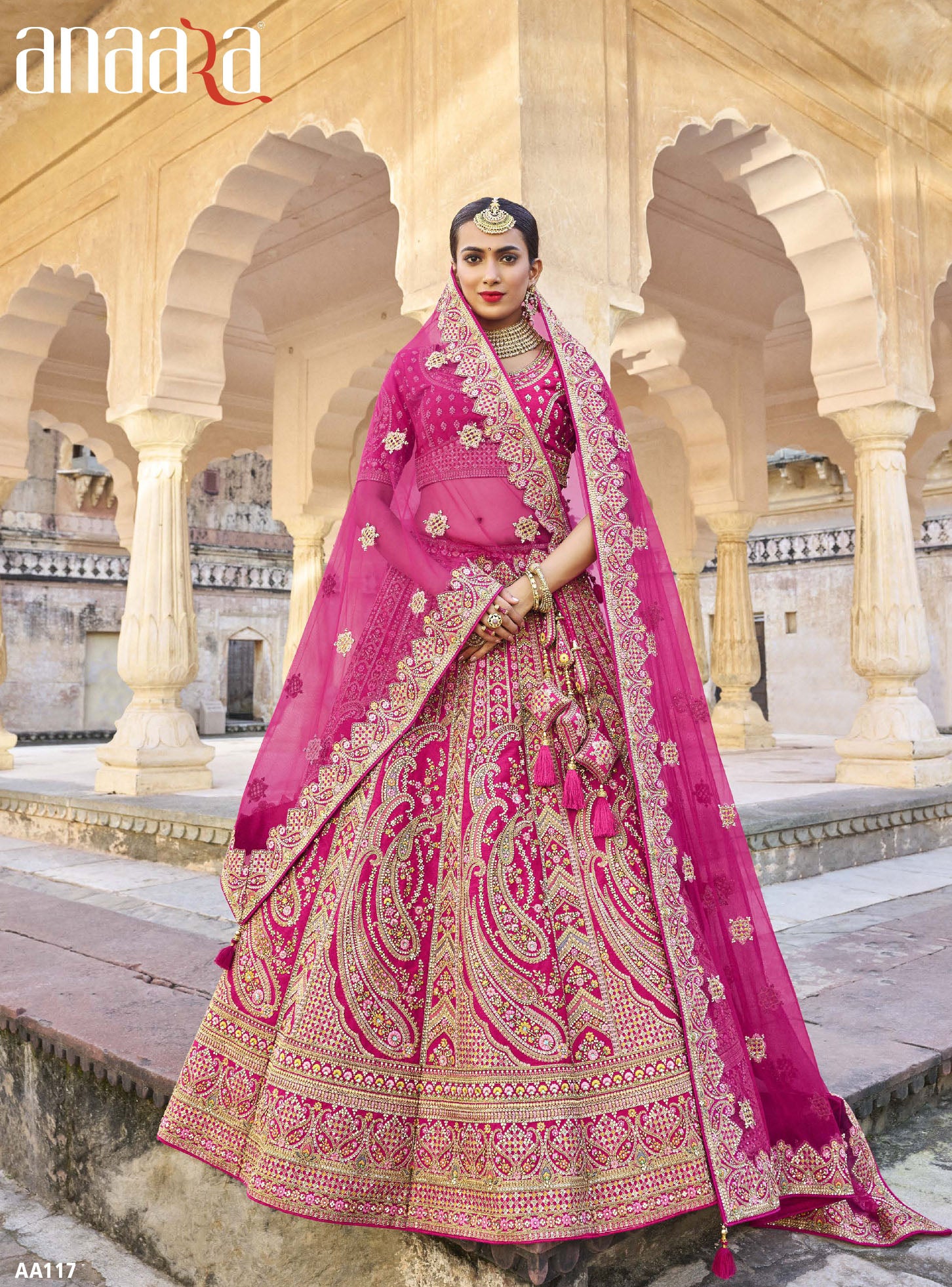 Hot Pink Silk Bridal Wedding Lehenga Choli With Khatli Work Heavy