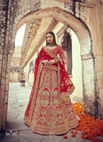 Fancey Red Mexican Silk Bridal Wedding Lehenga Choli With Khatli Work Heavy Embroidery AA104