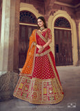 Red Mexican Silk Bridal Wedding Lehenga Choli With Khatli Work Heavy Embroidery AA106