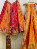 Pink, Red And Gold Orange Banarasi Silk Crush Lehenga Choli With Gota Patti Embroidery Hand Work 5001 - Anaara ethnic